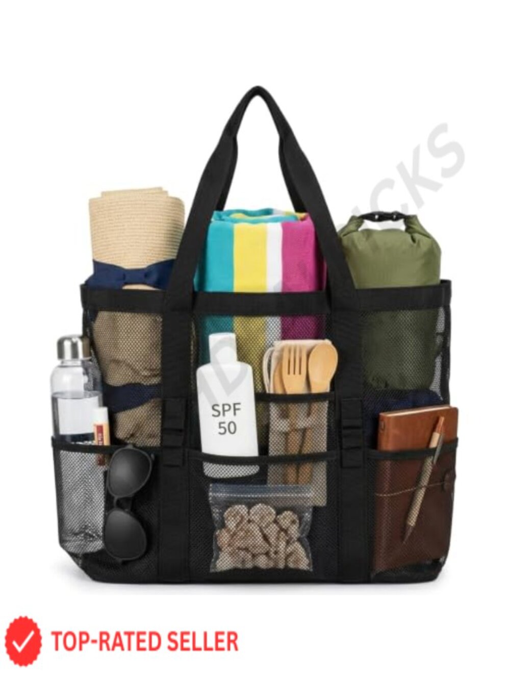 Oversize Mesh Beach Bag Sandproof Pool Tote with Zipper & 8 Pockets